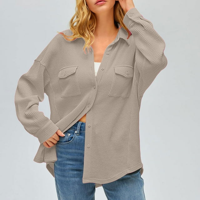 LOVZFMLL Vestes pour Femmes Cardigan en Velours Côtelé à Boutons Manches Longues Col Rabattu Chemise Ample Rembourrée avec Poche