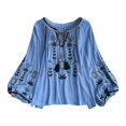 thumbnail image 4 of Blusa bordada para mujer, moderna, ligera, informal, con bordado floral y cuello en V Azul, 4 of 8