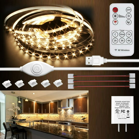illuminlabs Luces Debajo Gabinetes Tiras LED con Control Remoto, Regulables para Armarios, Estantes, Parte Posterior TV, Luces Debajo Mostrador Cocina, 13.2 Pies, Blanco Cálido