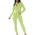 thumbnail image 2 of WCJM Green 2 Piece Sets For Women Slim Zipper Solid Color High Collor Top And Tight Pants Matching Set, 2 of 9