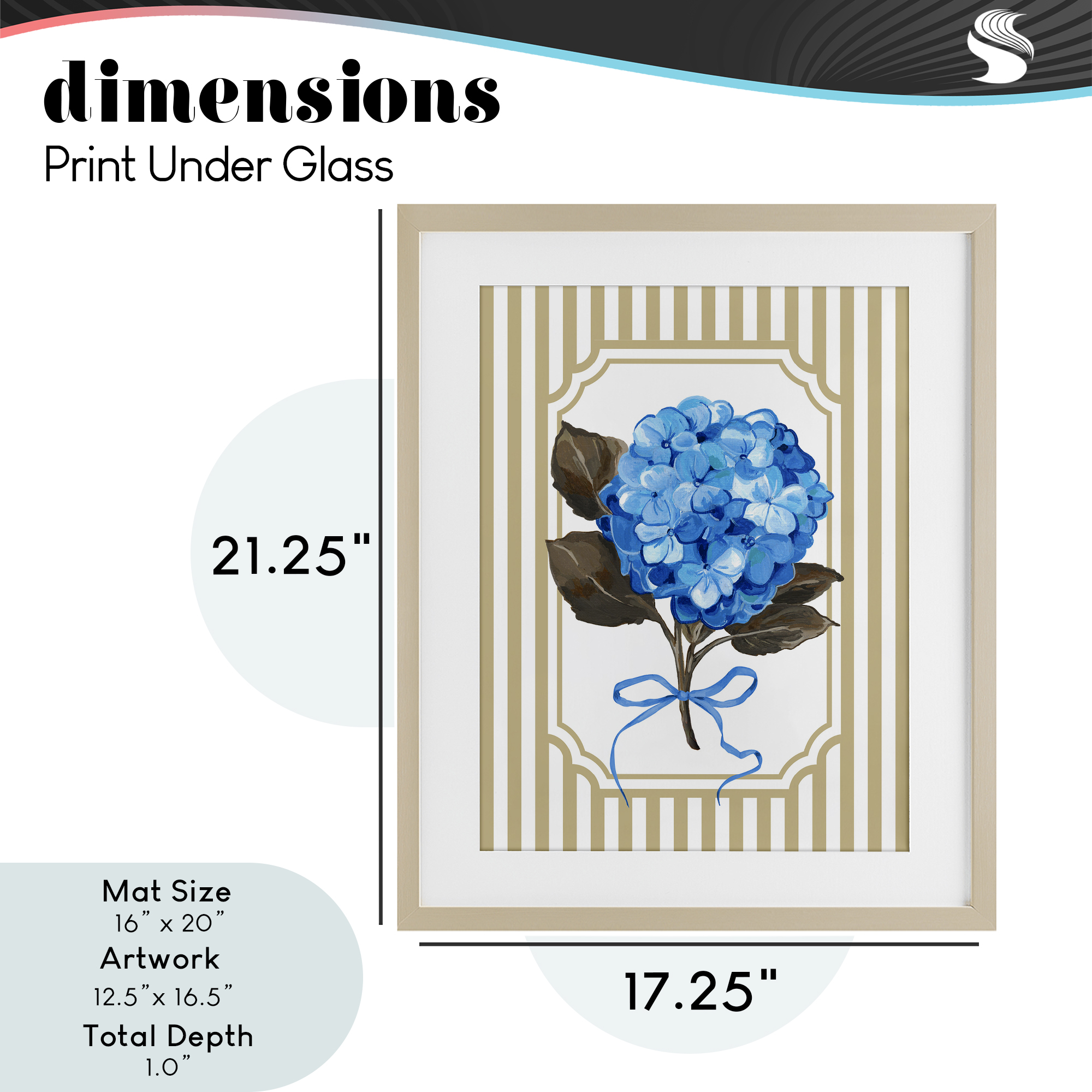 Hydrangea Bundle with Bow Birch Framed Print Under Glass, design by Adonna Ebrahimi