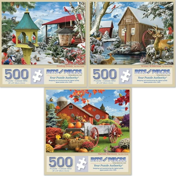 Bits and Pieces Jigsaw Puzzles for Adults Seasons Jigsaw Puzzle Bundle 500 Piece Value Set of Three 18" x 24"