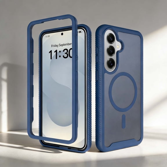 For Samsung Galaxy A57 Phone Case,2-in-1 Heavy Duty Shockproof Cover,Compatible With Wireless Charging,Matte Translucent Non-Slip Anti-fall Drop Protection,Rugged Durable Phone Case Cover,Blue