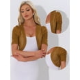 thumbnail image 2 of DARING DIVA Women's Mesh Sheer Shrug Cropped Cardigan Bolero L Brown, 2 of 6