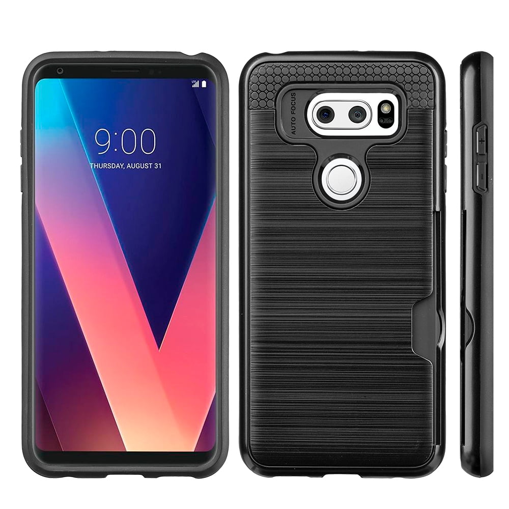 SUMACLIFE Card Holder Hybrid Protector Case for LG V30 (Black) Exact Perfect Fit
