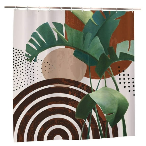 JOOCAR Mid Century Modern Bathroom Shower Curtain Abstract Plant Tropical Palm Banana Leaves Minimalistic Cute Aesthetic 72X72 Inch Polyester Fabric 12 Plastic Hooks Waterproof Decor