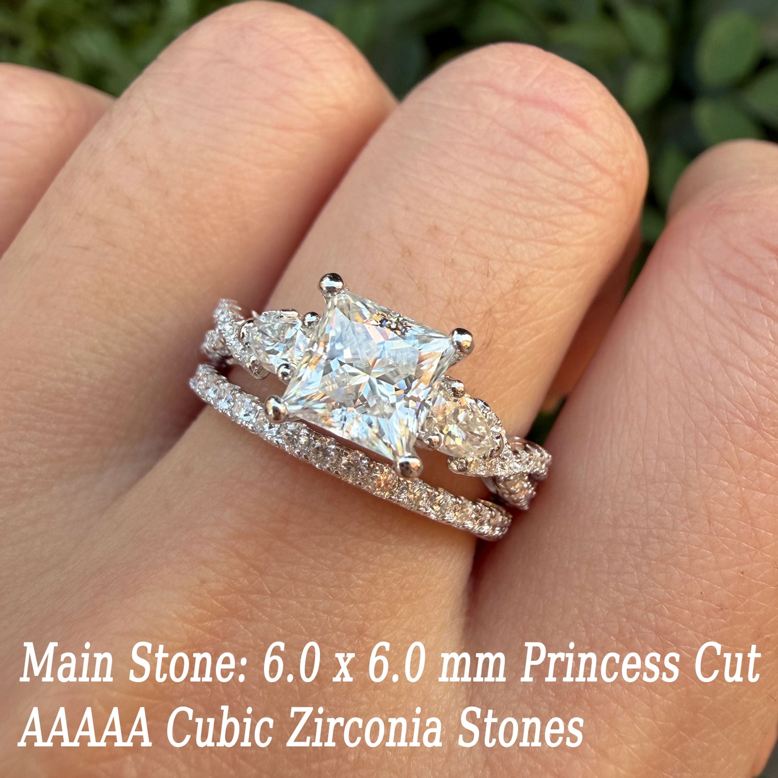 Newshe 1.7ct Princess Pear Wedding Rings for Women White AAAAA Cz Engagement Bridal Ring Set Size 6
