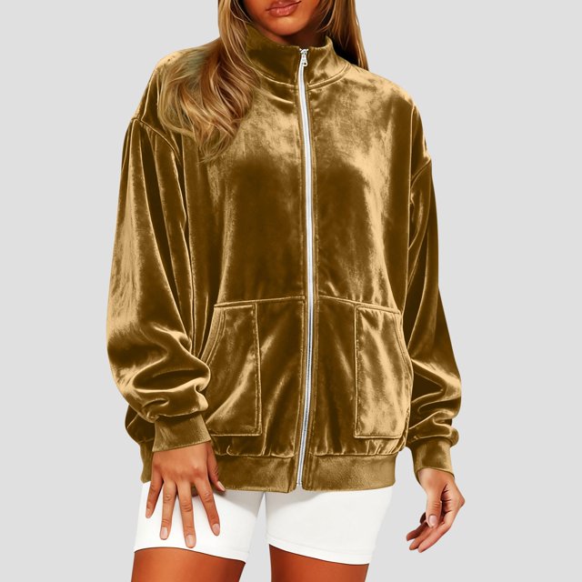 Karight Velvet Hooded Sweatshirt for Women Long Sleeve Full Zipper Outerwear Soft Warm Velour Jacket with Pockets