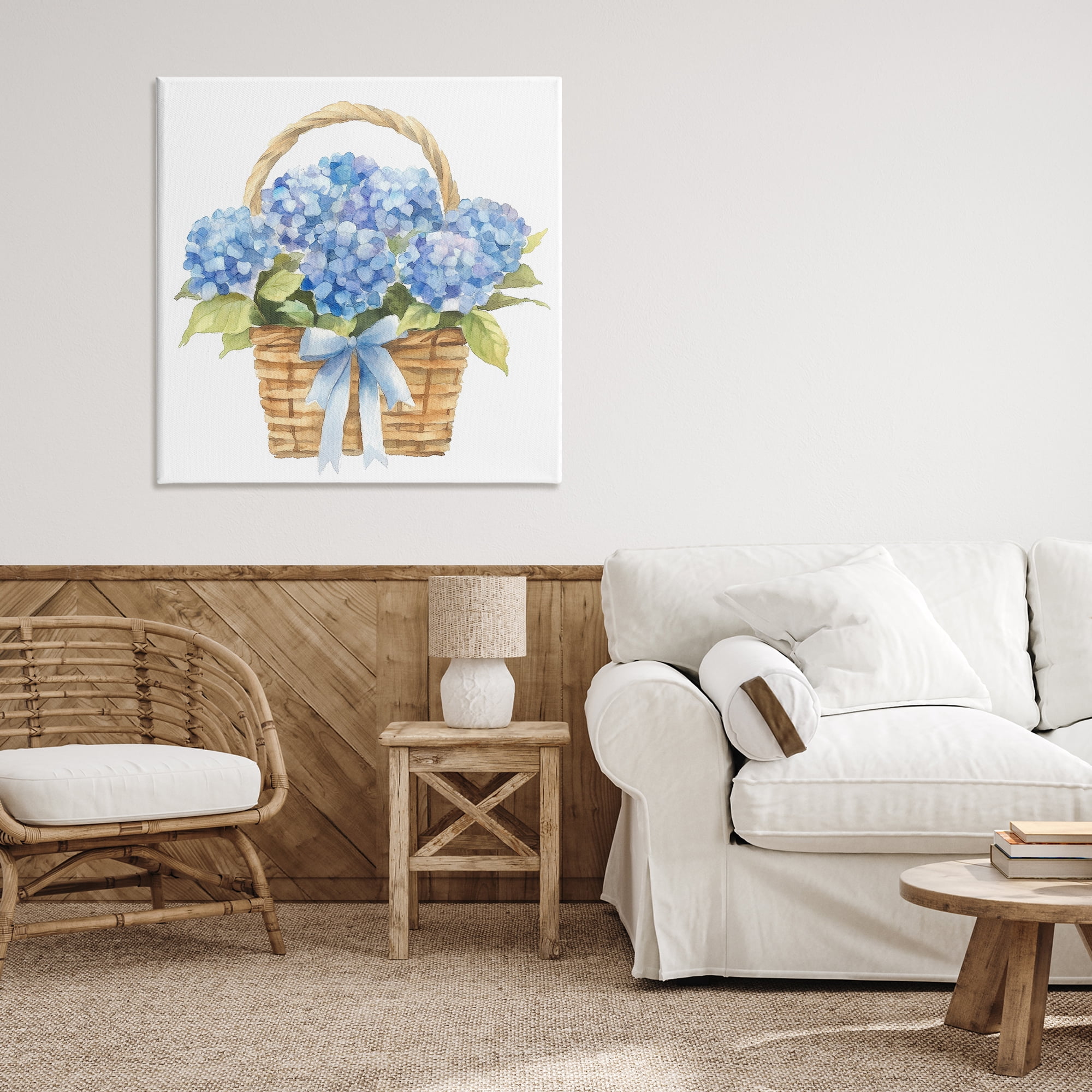 Stupell Industries Pretty Blue Hydrangea Picnic Basket Canvas Wall Art, design by Petal Prints Design