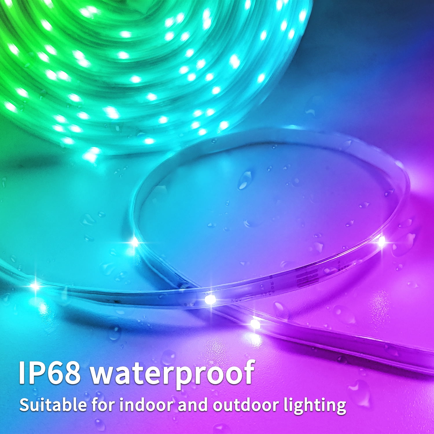 50Ft Outdoor Waterproof LED Strip Lights,Music Sync RGB IP68 Led Lights with App and Remote Control,Color Changing Waterproof RGB Exterior Rope Self Adhesive Back,Balcony,Roof,Garden,Party