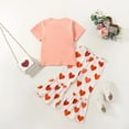thumbnail image 5 of Toddler Outfits for Girls Valentine's Day Letter Print Short Sleeve Shirt and Heart Flare Pants Two Piece Set for Kids Summer Pink 2 Years-3 Years, 5 of 7