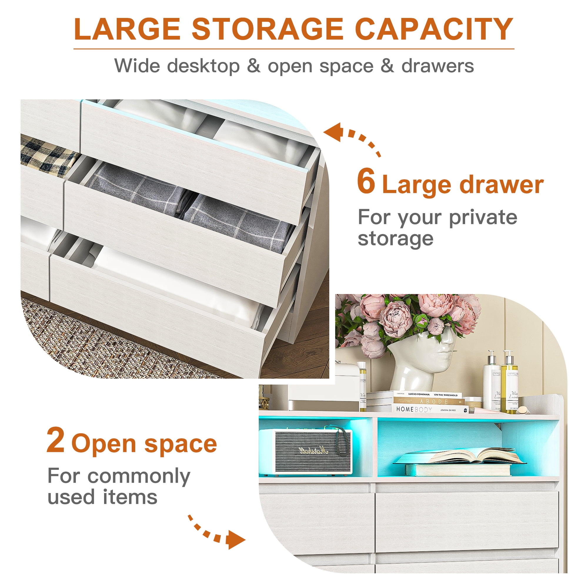 Finihen 6 Drawer Dresser, Modern Chest of Drawers with Led Lights, Wooden Dresser for Bedroom with Sturdy Frame for Living Room, Entryway, Hallway, White-M Finihen 6 Drawer Dresser, Modern Chest of Drawers with Led Lights, Wooden Dresser for Bedroom with Sturdy Frame for Living Room, Entryway, Hallway, White-M