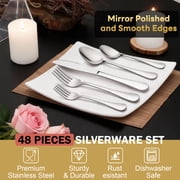 48-Pieces Silverware Set for 8, Stainless Steel Flatware Cutlery Utensil Set forks and Spoons, Kitchen Tableware Set