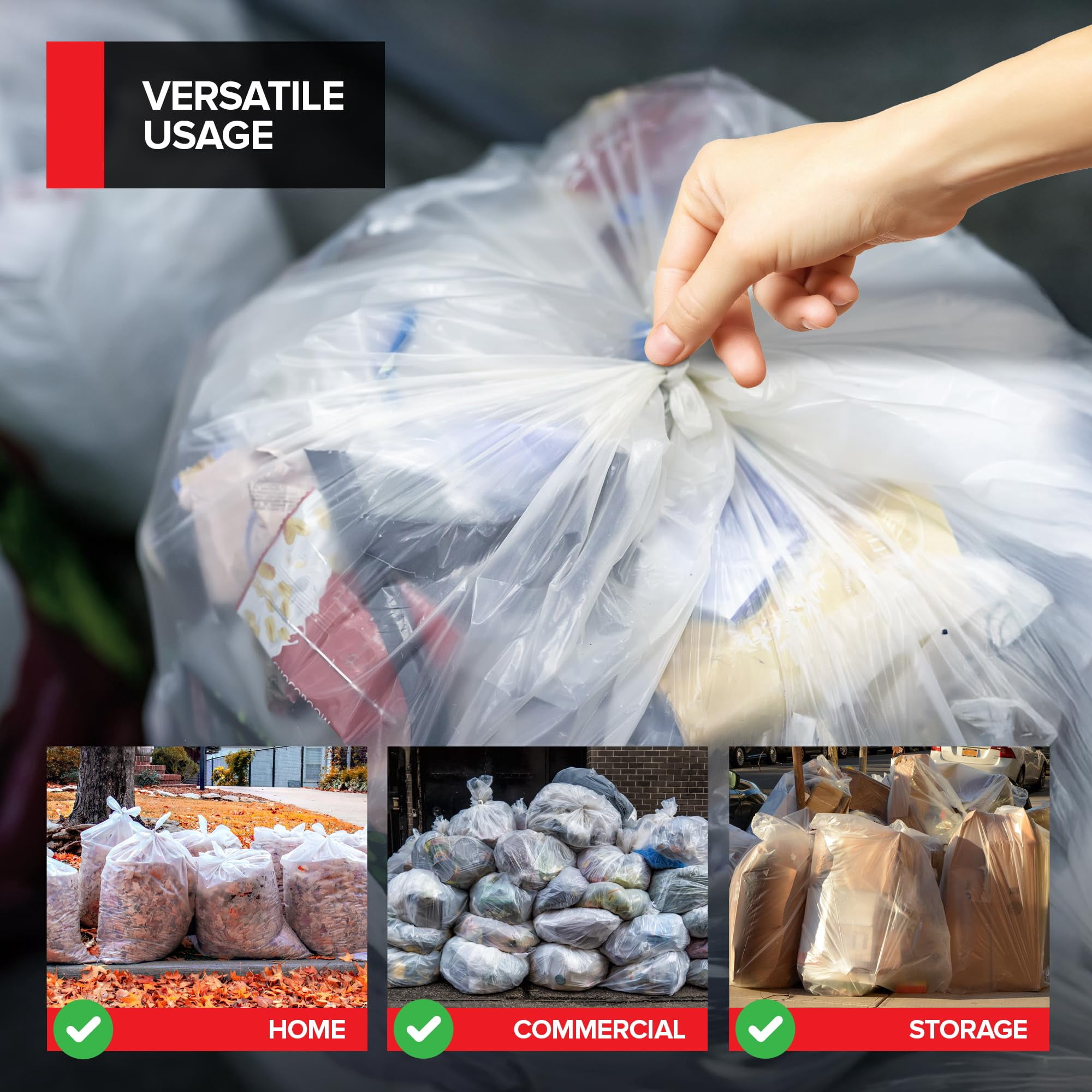 Stock Your Home 55-60 Gallon Clear Trash Bags (150 Pack) – Disposable Leak-Resistant Garbage Can Liners for Office, Bathroom, Deli, Produce, Dog Poop, Cat Litter