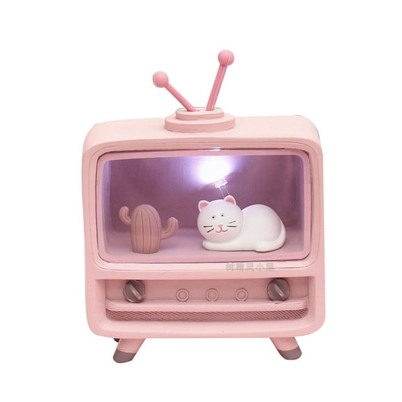 Raindrops LED Cat Lamp Pink Desk Light Resin for Bedroom Lighting