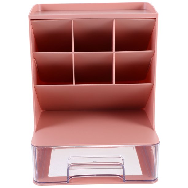 Hytrove Organizador De Escritorio Con Cajón En Plástico Rosa Para Oficina Y Estudio