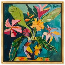 Vase Of Bright Tropical Flowers II Flowers In Vase Paintings Canvas Wall Art by Art Remedy, Gold Floater Frame, 31.5" x 31.5"
