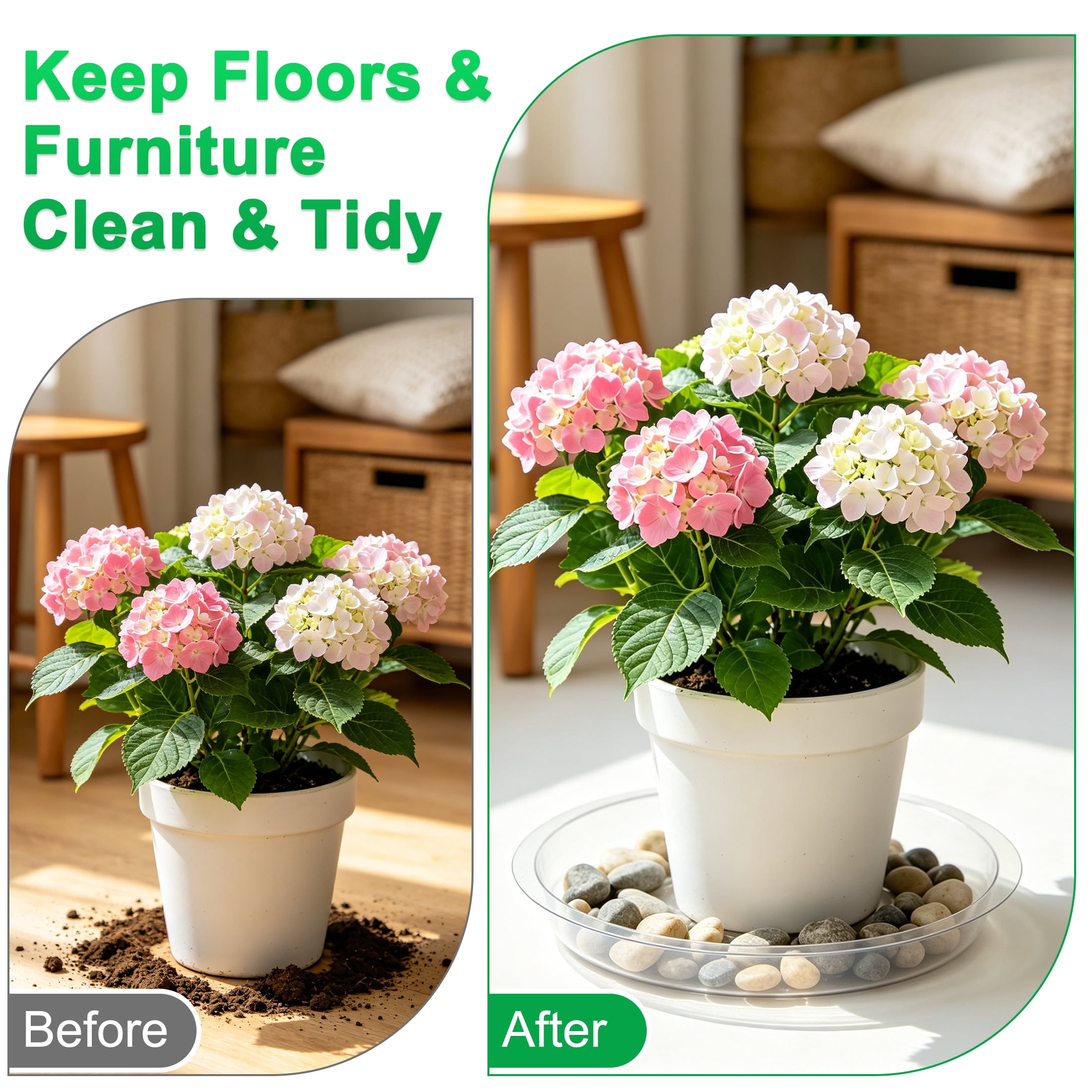 15 Pack Clear Plant Saucers, 6 8 10 Inch Plastic Flower Pot Saucers with Plant Labels, Heavy Duty Plant Drip Trays with Anti‑Slip Ridges, Plant Pot Saucer for Indoor Outdoor Pots