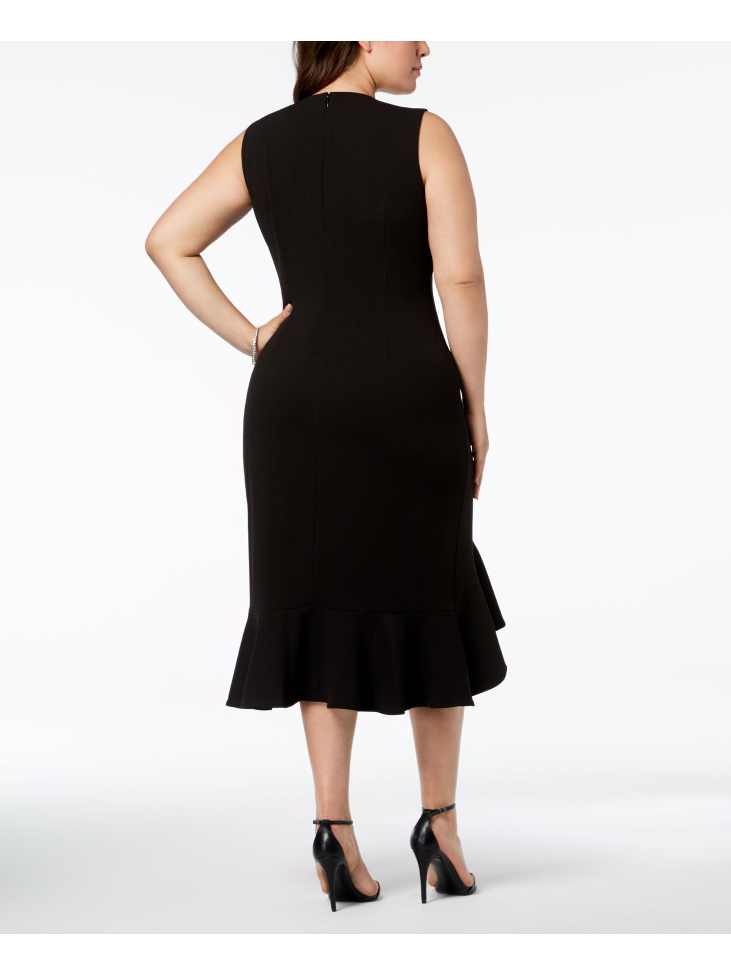 CALVIN KLEIN Womens Black Sleeveless Below The Knee Hi-Lo Party Dress Plus  16W 