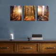 thumbnail image 3 of Fall Forest Canvas Wall Art Sunset Forest Picture Wall Decor for Living Room Bathroom Autumn Landscape Prints Posters Nature Woodland Photos Painting Artwork Office Home Decorations 12x16" 3Pcs, 3 of 5