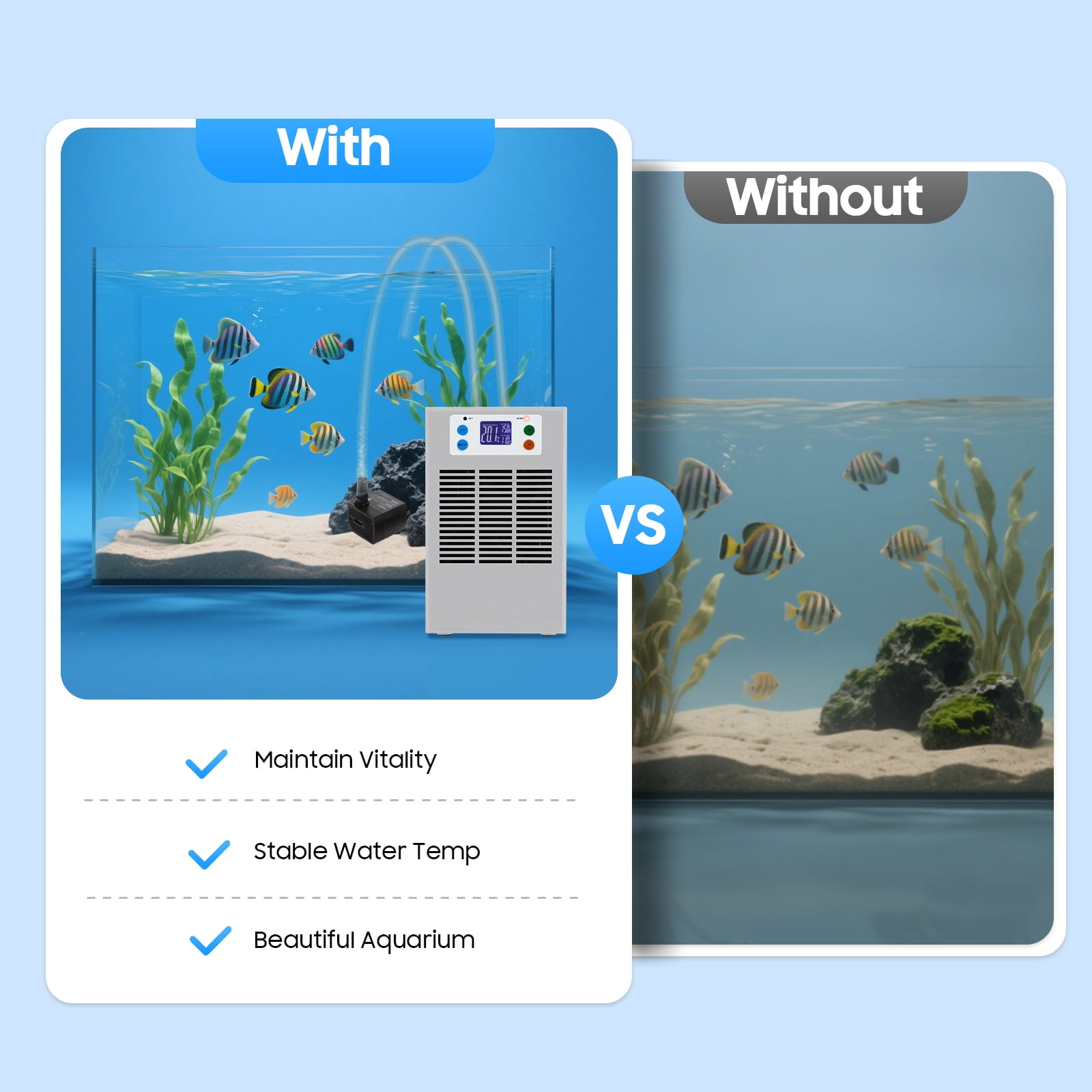 Aquarium Water Chiller 100W with Digital Control & Pump, Compact 30L Cooling Capacity for Freshwater & Saltwater Tanks – Low Noise 35dB