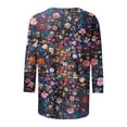 thumbnail image 5 of Women's Summer Clothes Spring Elegant Shirts 3/4 Sleeve Loose Fit Flowy Tunic Tops Dressy Casual Tops for Lady Vintage Fashion 2024 Floal Printing Round Neck Blouse Multicolor T Shirts M, 5 of 5