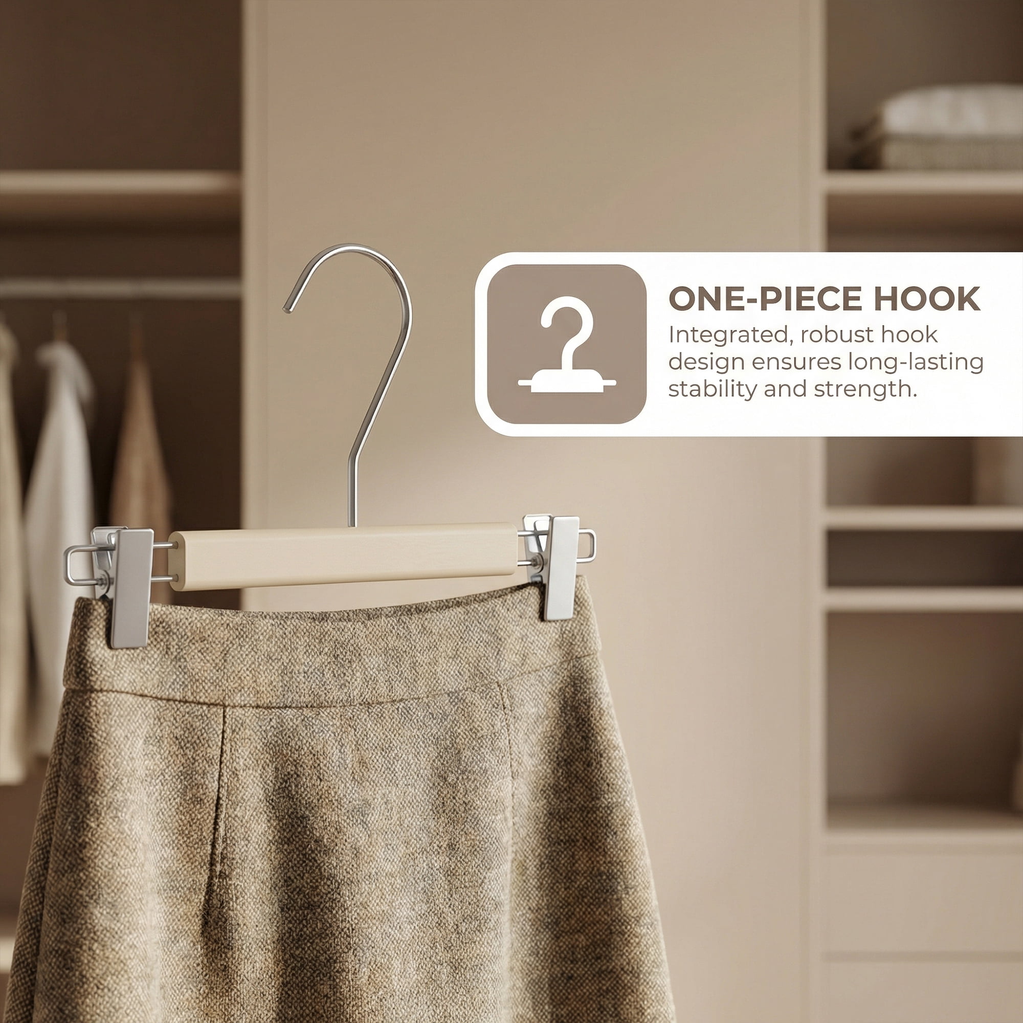 Unique Bargains 2Pcs Wood Nonslip Durable Space Saving Clothes Hangers Milk White 12.6inch