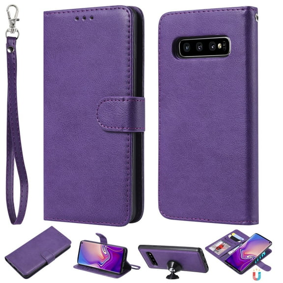 Galaxy S10 Case Wallet, S10 Case, Allytech Premium Leather Flip Case Cover & Card Slots Pocket, Wrist Design Detachable Slim Case for Samsung Galaxy S10 (Purple)
