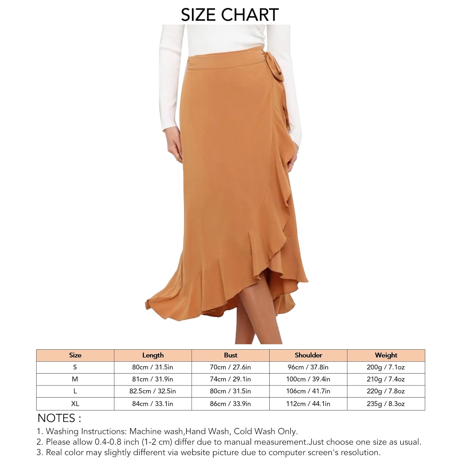 【WOOHWA】COTTON PLEATS WRAP SK Khaki High Waist Wrap Skirt with Ruffle Hem and Pure Color