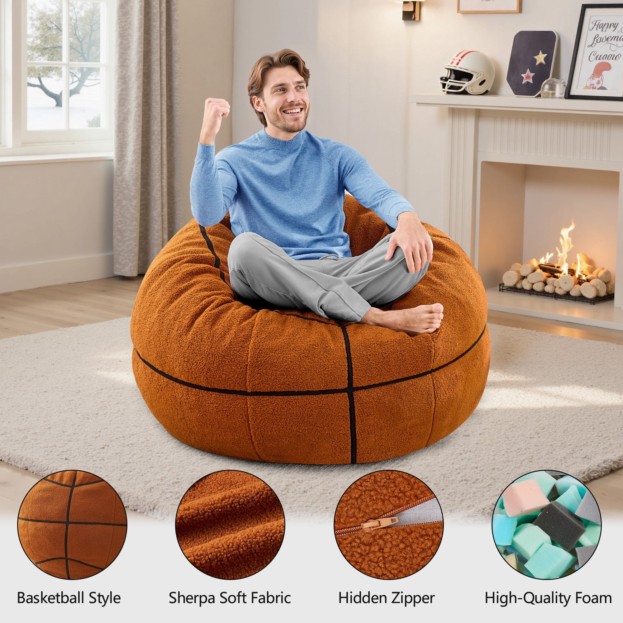 XIECUVA Bean Bag Chair for Adults, High-Rebound Memory Foam Beanbag Chairs with Removable Cover for Living Room Bedroom, 32 Inches