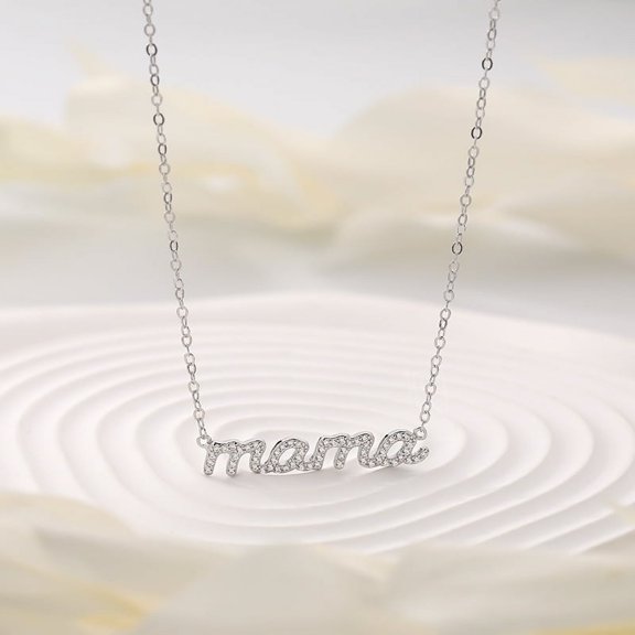 ERDOUY Mothers Day Gifts for Mom Necklaces for Mama Birthday Present for Mom Stainless Steel Letter Necklace(Silvery)