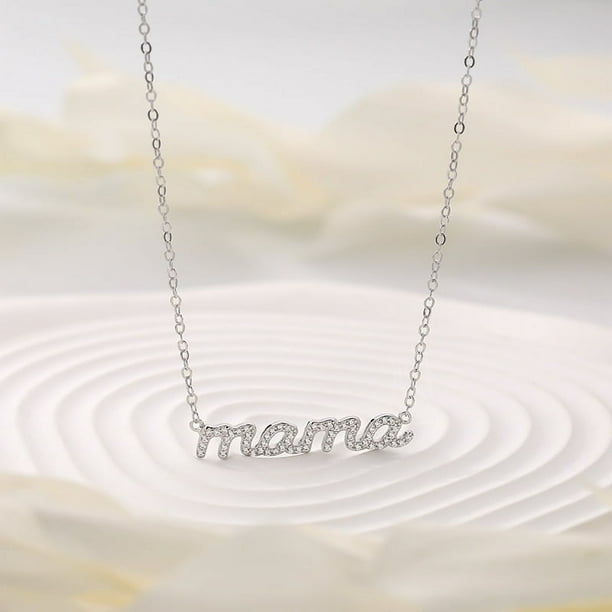 Nvzi Regalos para el día de la madre para mamá Collares para mamá Regalo de cumpleaños para mamá Collar con letras de acero inoxidable (plateado)