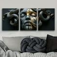 thumbnail image 2 of 3pcs Greek Mythology Medusa Wall Art Set - Black & Golden Vertical Canvas Paintings, Frameless Modern Abstract Snake Hair Medusa Face Triptych for Home Office Bedroom Decor, Minimalist Greek Key Ins, 2 of 4