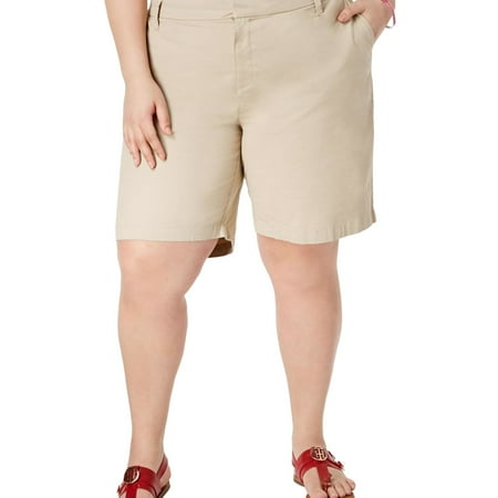 Tommy Hilfiger Womens Hollywood Mid Rise Business Casual Chino Shorts, Beige, Plus Size, 18W