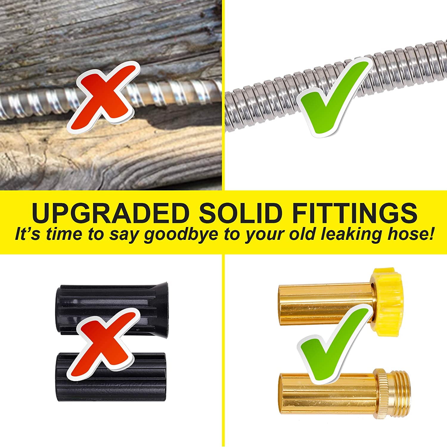 Heavy Duty Metal Garden Hose 25FT - Kink , Lightweight, 8 Function Sprayer, Stainless Steel Water Hose