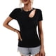 thumbnail image 1 of Top recortado para mujer Camisa recortada de manga corta ajustada a la moda de color puro para uso diario Negro S, 1 of 8