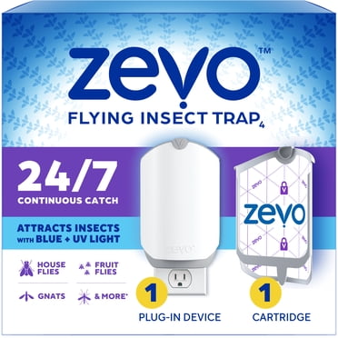 Zevo Flying Insect Indoor Fly Trap Full Size: Easy, Mess-Free Solution - Light Trap Catches & Kills House Flies, Fruit Flies, Gnats, & More (1 Plug in Device & 1 Cartridge)