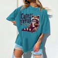 thumbnail image 2 of Boxy T-Shirt Femme Col Rond Manches Tombantes Imprimé Décontracté Léger Bleu m, 2 of 4