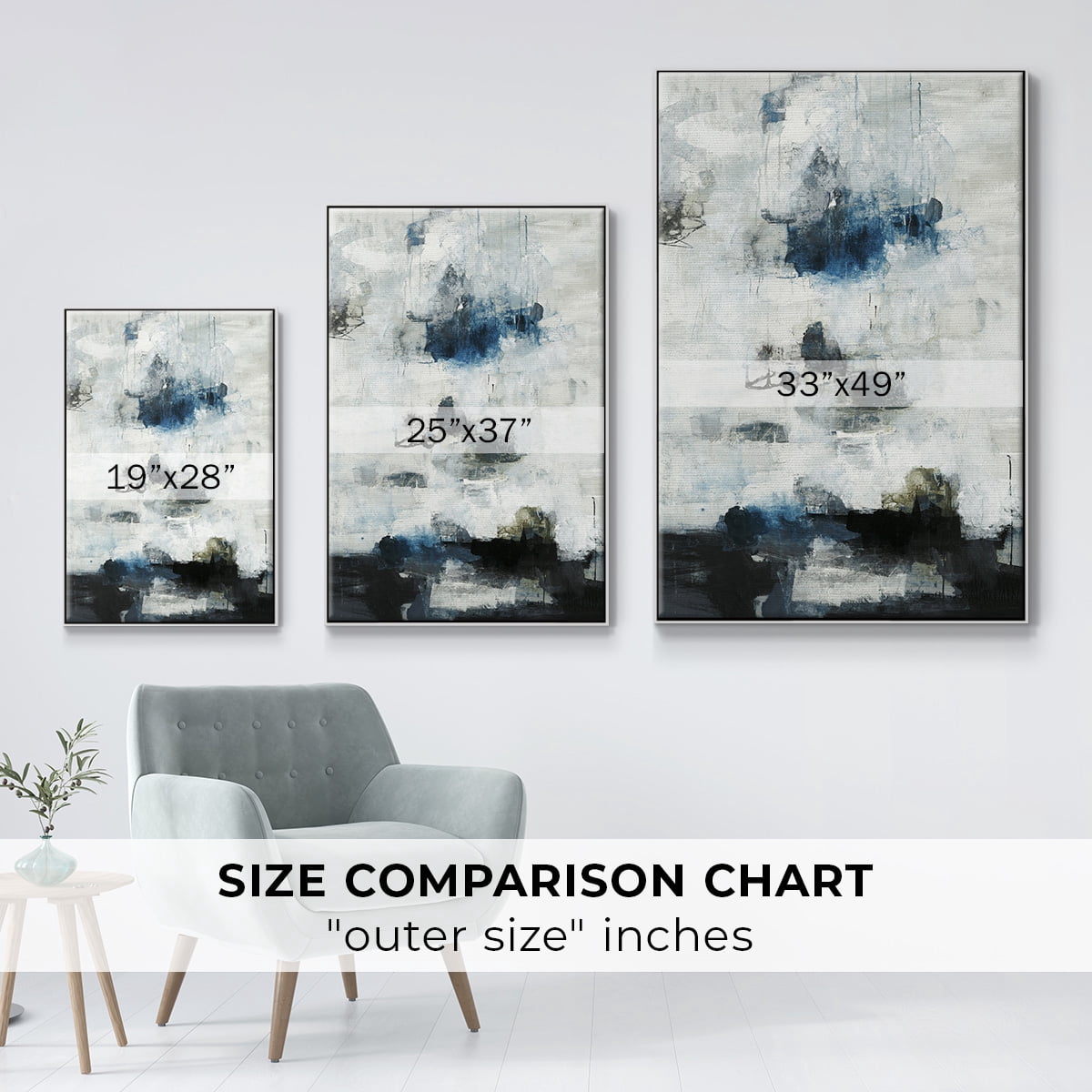Black & Blue Framed Premium Gallery Wrapped Canvas - Ready to Hang - 27 x 41 - White Floating Frame