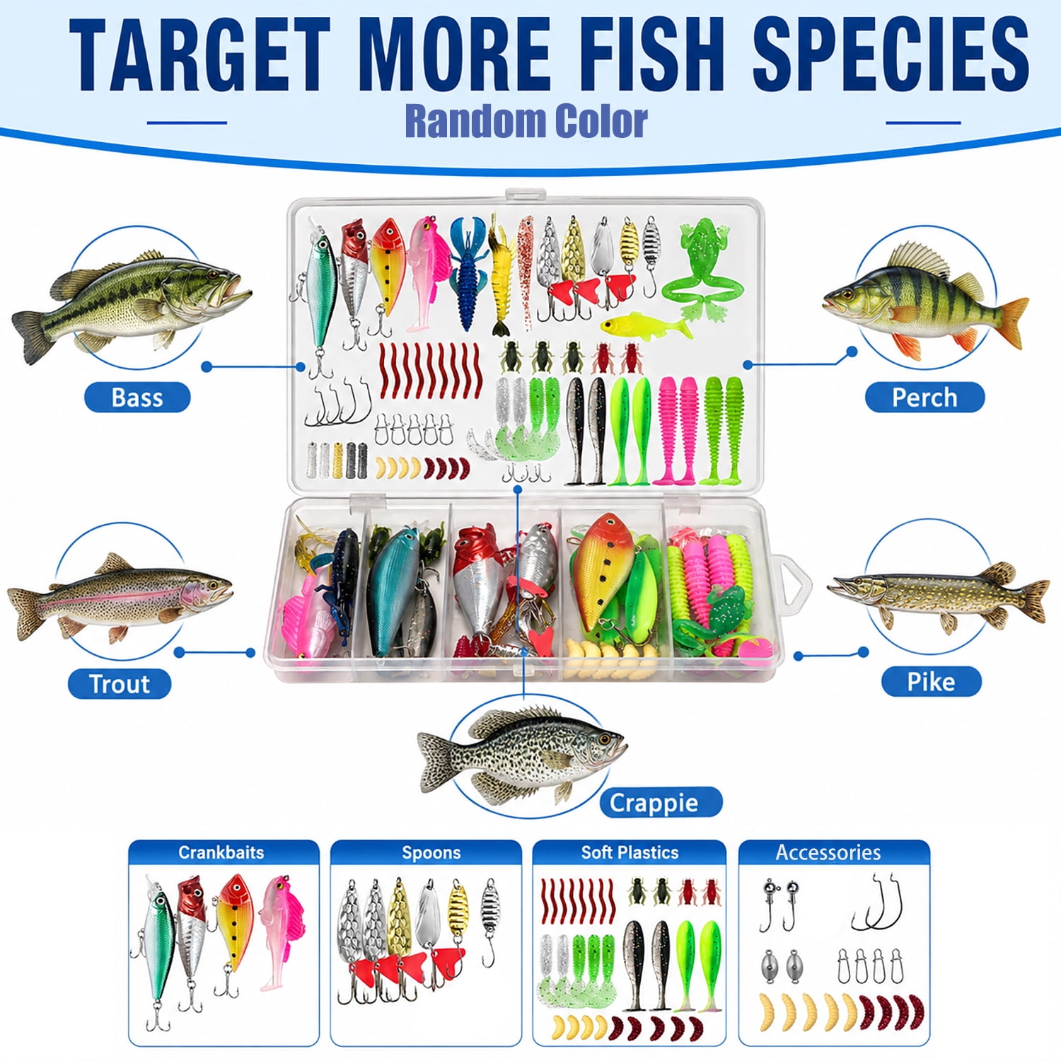 Fishing Lures Tackle Box Kit,Saltwater Freshwater Fishing Gear,Baits Tackle Including Crankbaits, Topwater Lures, Spinnerbaits,Fishing Accessories etc for Bass,Trout, Salmon, Fishing Gifts for Men