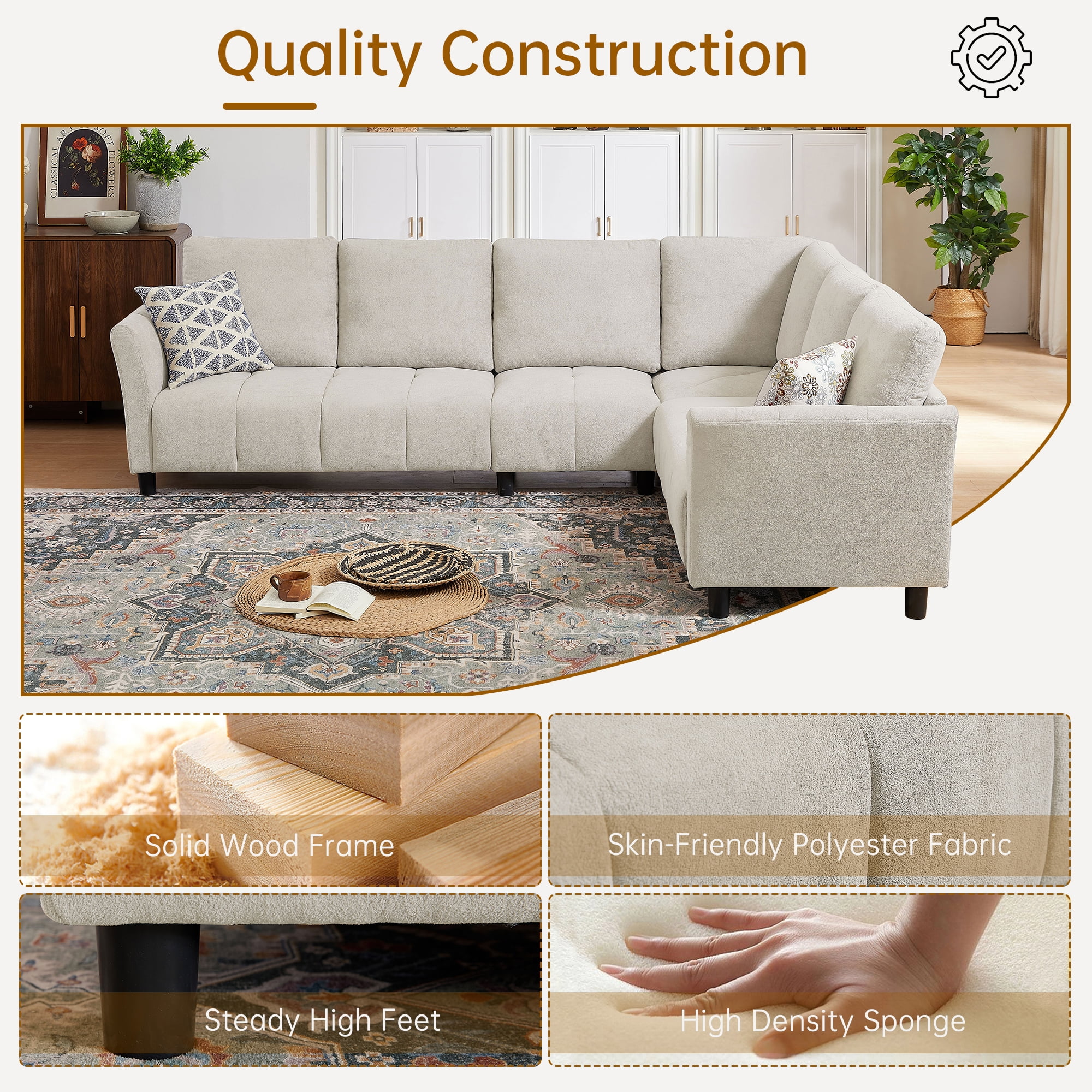Pingliang Home 102" Convertible Sectional Sofa Couch,Upholstered Oversized Modern 6 Seat L Shaped Couch Corner Sofa Reversible Sofa Set for Living Room Apartment Office Studio