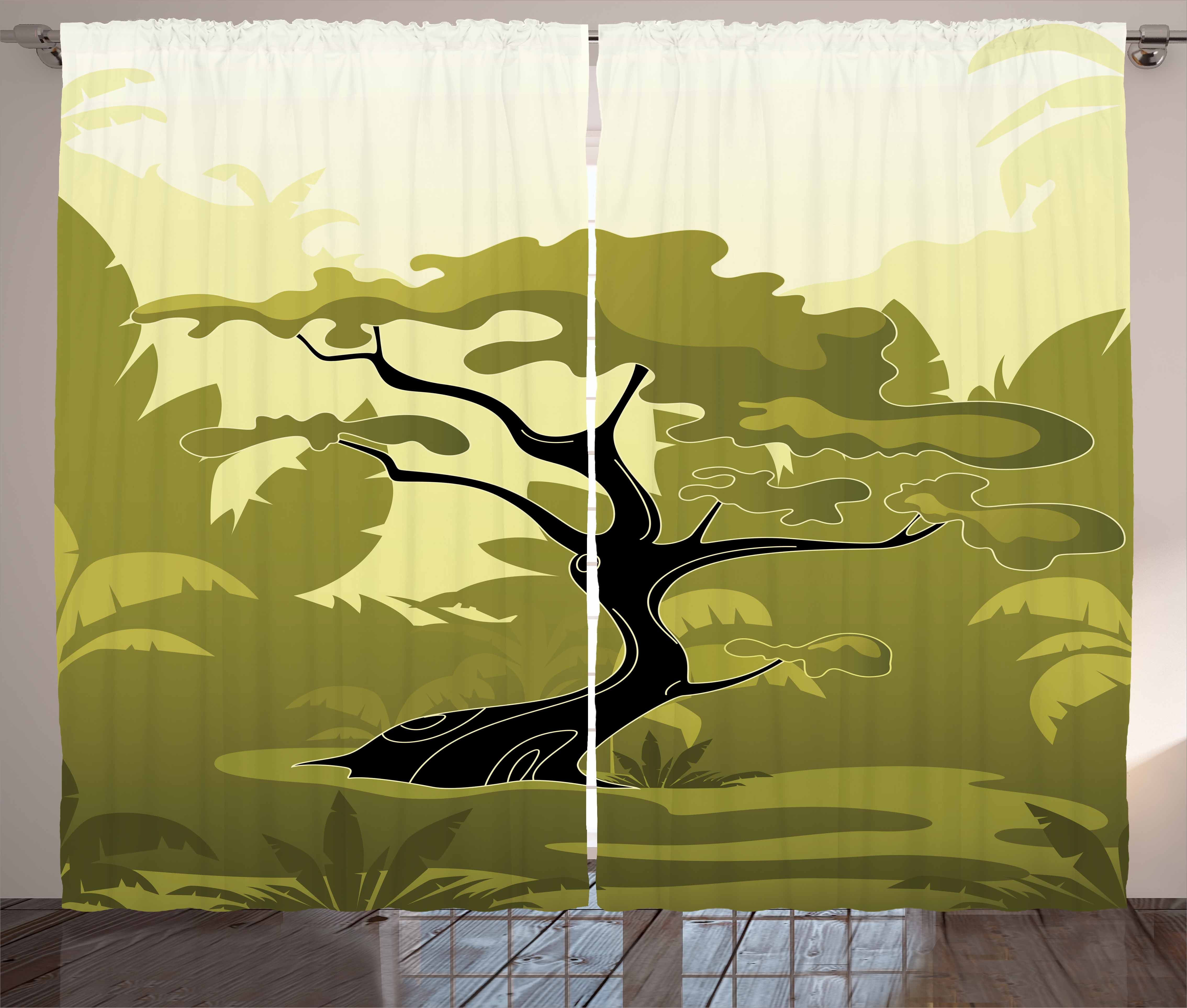 Olive Green Curtains 2 Panels Set Japanese Tree In Jungle Abstract Nature In Summer Season Window Drapes For Living Room Bedroom 108w X 108l