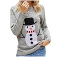 thumbnail image 1 of Women‘s Little Snowman Pattern Christmas Knitted Sweater Snowflake  Neck Pullover Christmas Sweater, 1 of 5