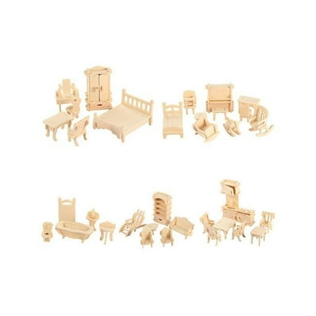 3D Wooden Dollhouse Furniture Puzzles DIY Miniature Furniture Models Set - Unisex