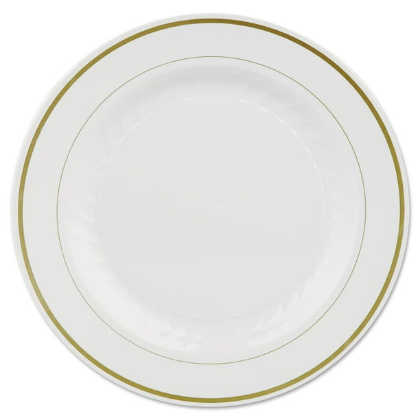 Wna Masterpiece Plastic Plates 10 1 4in Ivory W Gold Accents Round Walmart Com Walmart Com