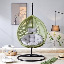 TesNus Green Egg Swing Chair with Stand, Hanging Wicker Egg Chair with Cushions and Pillow, Indoor Outdoor Lounge Chair for Patio Balcony Bedroom