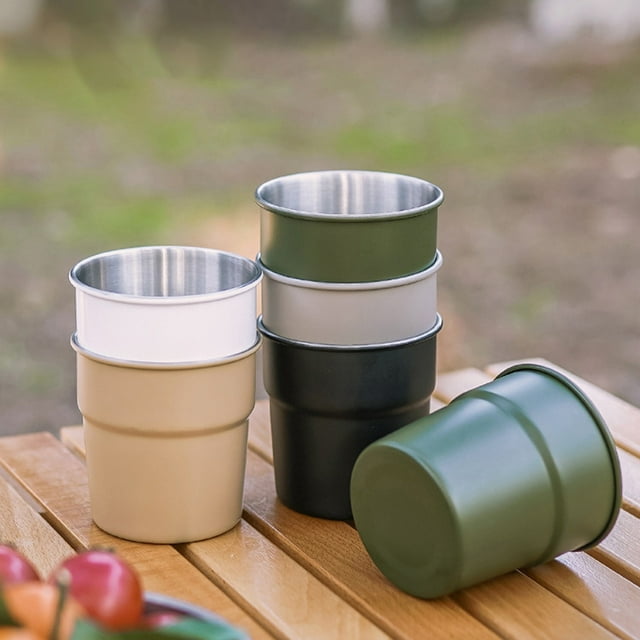 Vaso de camping de acero inoxidable 300mL | 304 Taza de café de viaje de grado alimenticio | Vaso de cerveza al aire libre | Vaso de bebida fría | Metal pulido duradero | Boca ancha | Equipo de