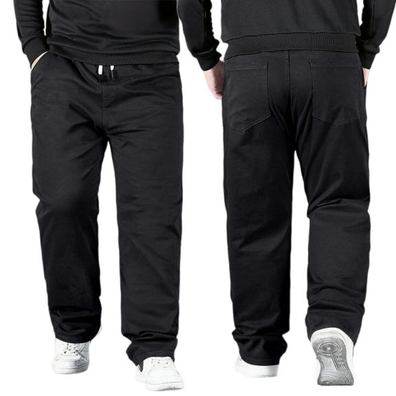 MEZZALL Men High Waist Casual Pants With Stretch Comfort Fit Big Tall Elastic Waistband Loose Straight Leg Trousers Summer Leisure Solid Color Daliy Slacks