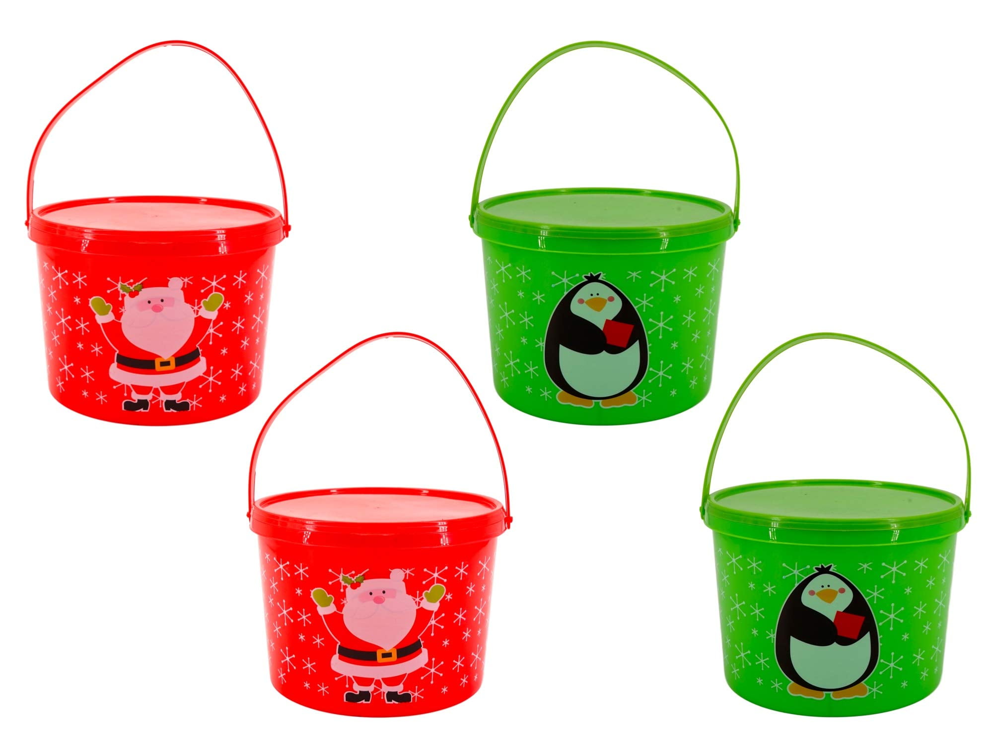 Christmas Mini Buckets With Handles And Lids (Set of 4, 6.5 x 4.8 in