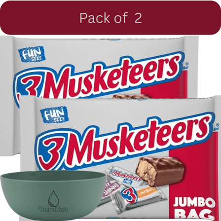 3 Musketeers Fun Size Milk Chocolate Candy Bars, 18.41 oz, Pack of 2 with Bowl by Value Nest